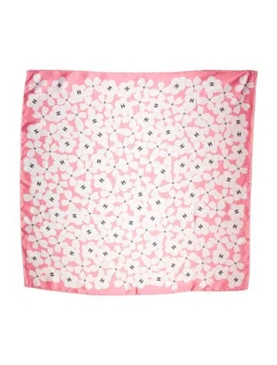 Pre-owned Chanel Silk Interlocking Cc Logo Scarf In Pink
