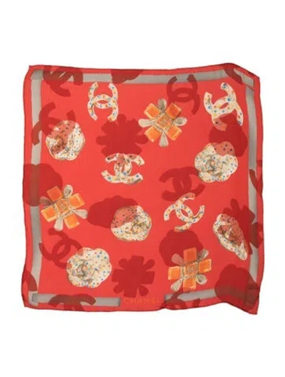 Pre-owned Chanel Silk Interlocking Cc Logo Scarf In Red