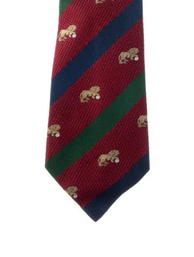 Pre-owned Chanel Silk Lion Tie In Burgundy