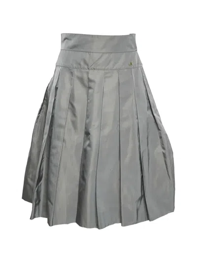 Pre-owned Chanel Silk Midi Pleated Skirt In Gray