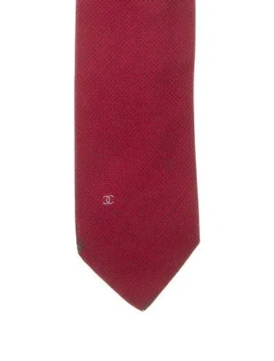 Pre-owned Chanel Silk Mini Polka Dot Neck Tie In Red