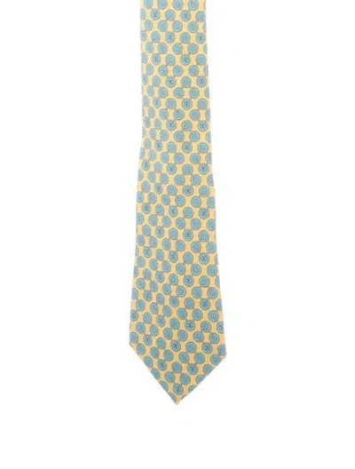 Pre-owned Chanel Silk Pattern Neck Tie In Blue/yellow