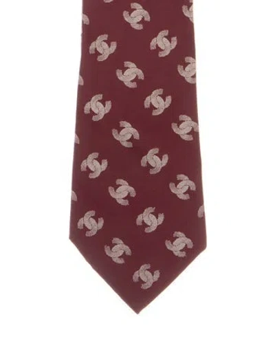 Pre-owned Chanel Silk Pattern Neck Tie In Burgundy