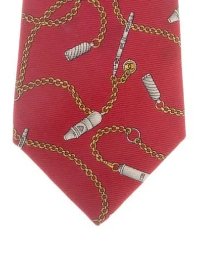 Pre-owned Chanel Silk Pattern Neck Tie In Red