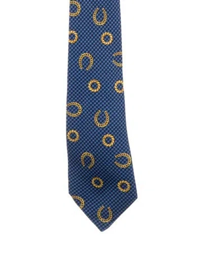 Pre-owned Chanel Silk Pattern Tie In Blue