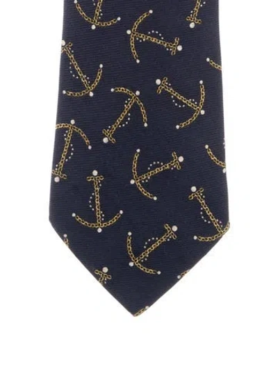 Pre-owned Chanel Silk Pattern Tie In Blue