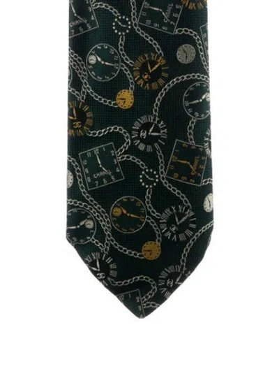 Pre-owned Chanel Silk Pattern Tie In Green