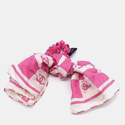 Pre-owned Chanel Silk Pink/ivory Hair Scrunchie