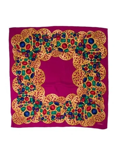 Pre-owned Chanel Silk Printed Scarf In Purple