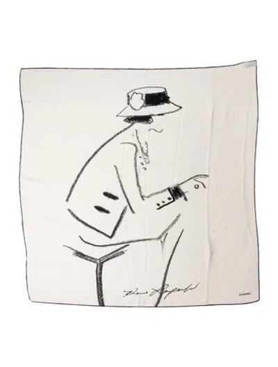 Pre-owned Chanel Silk Printed Scarf In White