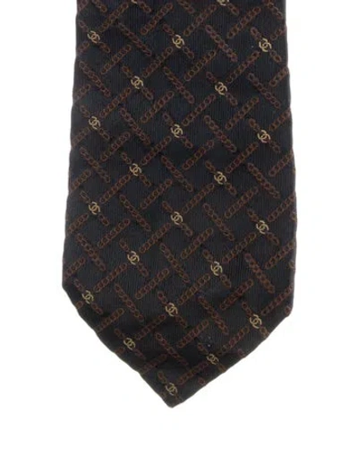 Pre-owned Chanel Silk Printed Tie In Black