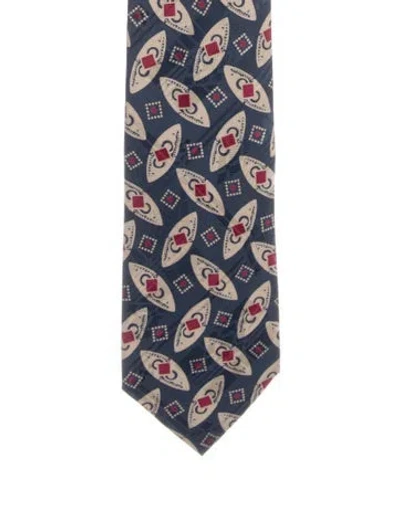 Pre-owned Chanel Silk Printed Tie In Blue