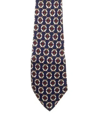 Pre-owned Chanel Silk Printed Tie In Blue