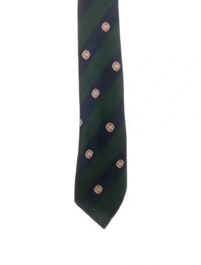 Pre-owned Chanel Silk Printed Tie In Green