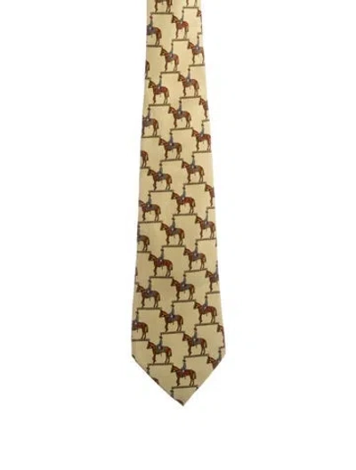 Pre-owned Chanel Silk Printed Tie In Yellow
