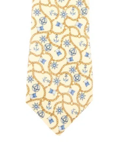 Pre-owned Chanel Silk Printed Tie In Yellow