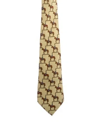 Pre-owned Chanel Silk Printed Tie In Yellow