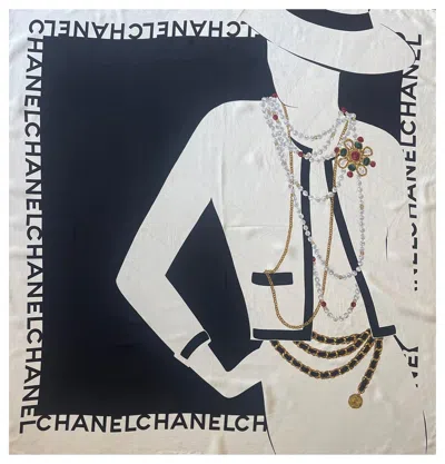 Pre-owned Chanel Silk Scarf 1985 In Gray