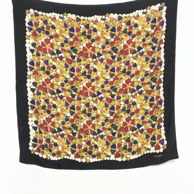 Pre-owned Chanel Silk Scarf With Vibrant Jewelry Women's Print () In Black