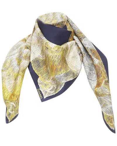 Pre-owned Chanel Silk Twill Camellia Scarf (authentic Pre-loved)