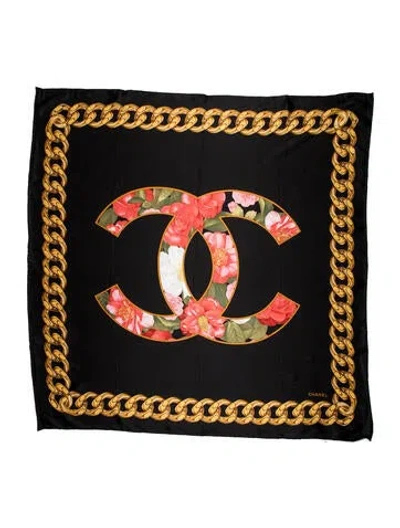 Pre-owned Chanel Silk Vintage Scarf In Black