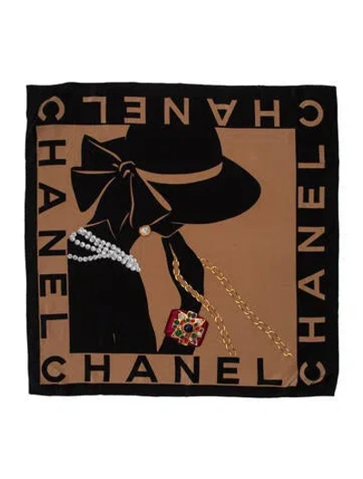 Pre-owned Chanel Silk Vintage Scarf In Black