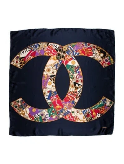 Pre-owned Chanel Silk Vintage Scarf In Blue
