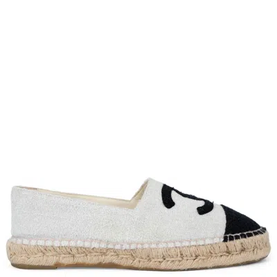 Pre-owned Chanel Silver 17c Cuba Terry Cloth Espadrilles Flats Shoes 42 Fit 40 In Sand