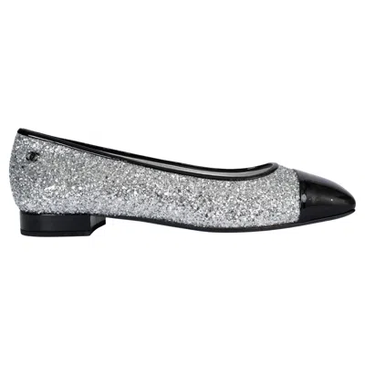 Pre-owned Chanel Silver 17k Milky Way Glitter & Patent Ballet Flats Shoes 41 In White