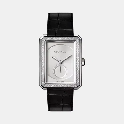 Pre-owned Chanel Silver 18k White Gold Boy-friend H4472 Manual Winding Women's Wristwatch 28.6 Mm X 37 Mm