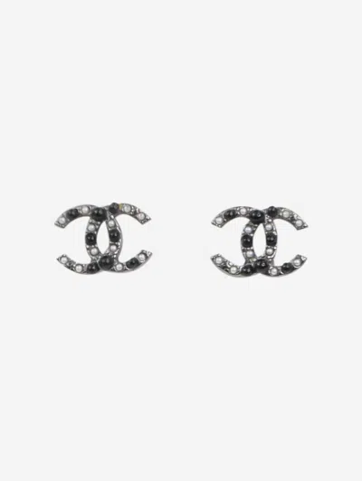 Pre-owned Chanel Silver Bejewelled Cc Stud Earrings