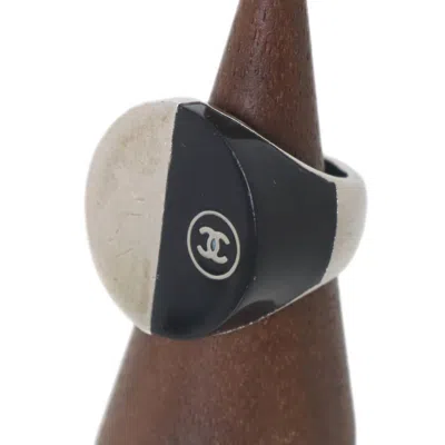 Pre-owned Chanel Silver Black Band Ring () In Multi