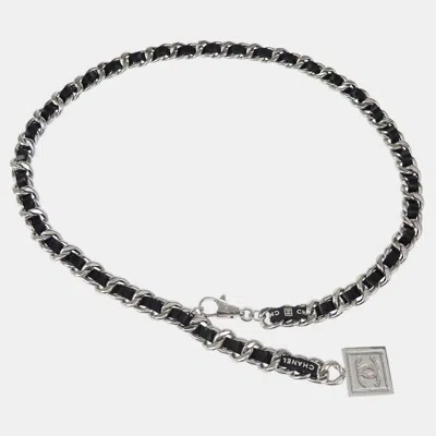 Pre-owned Chanel Silver Black Chain Belt Sport Line Square Charm Small