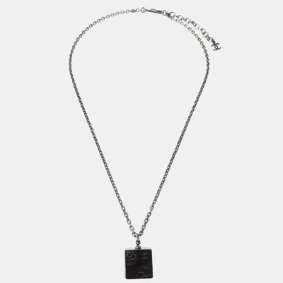 Pre-owned Chanel Silver Black Square Necklace Pendant