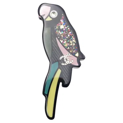 Pre-owned Chanel Silver Cc Colorful Parrot Brooch In Multi