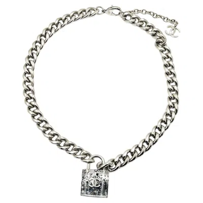 Pre-owned Chanel Silver Cc Glitter Lock Chunky Chain Necklace In Multi