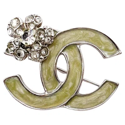 Pre-owned Chanel Silver Cc Mint Enamel Corner Crystal Flower Brooch In Multi