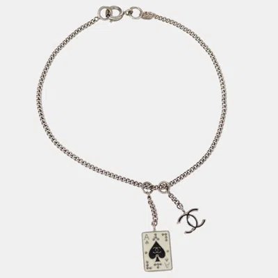 Pre-owned Chanel Silver Chain Cc Trump Bracelet