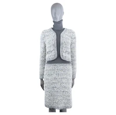 Pre-owned Chanel Silver Grey & White 2016 16a Rome Layered Boucle Dress 38 S