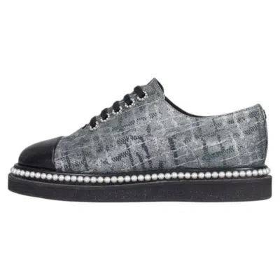 Pre-owned Chanel Silver Lace-up Derby Shoes Leather Textile Eu 36 Platform Sole