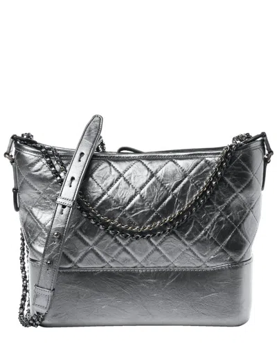 Pre-owned Chanel Silver Leather Aged Quilted Small Gabrielle Hobo (authentic Pre-loved)