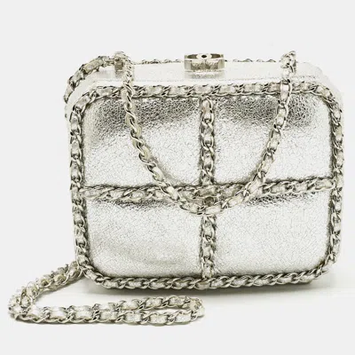 Pre-owned Chanel Silver Leather Chain Me Box Chain Clutch
