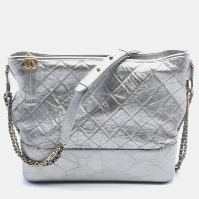 Pre-owned Chanel Silver Leather Medium Gabrielle Shoulder Bags