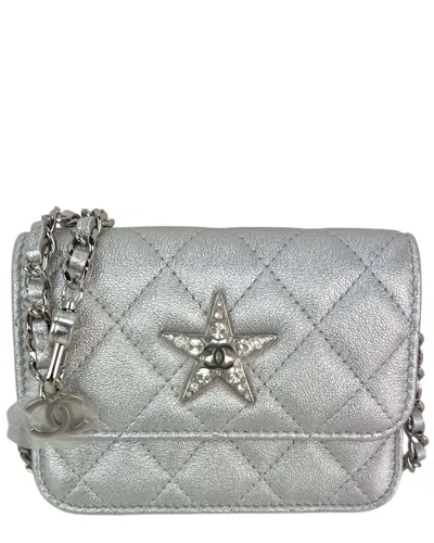 Pre-owned Chanel Silver Leather Quilted Star Flap Waist Belt Shoulder Bag (authentic  Pre-loved)