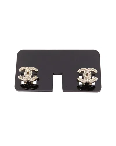 Chanel Silver Metal Crystal Pave Cc Cable Clips (authentic Pre-loved) In Gold