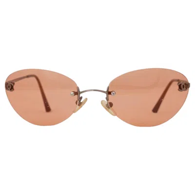 Pre-owned Chanel Silver Metal Frameless Oval Sunglasses Peach 4003 In Beige