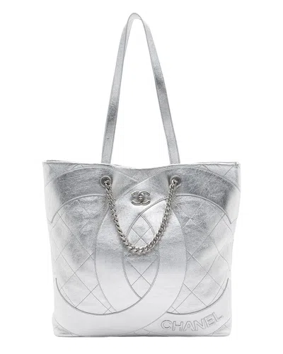 Pre-owned Chanel Silver Metallic Lambskin Club Monaco Large Shopping Tote (authentic  Pre-loved)
