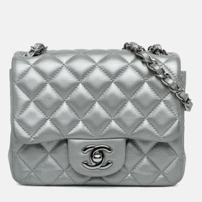 Pre-owned Chanel Silver Mini Square Classic Calfskin Single Flap