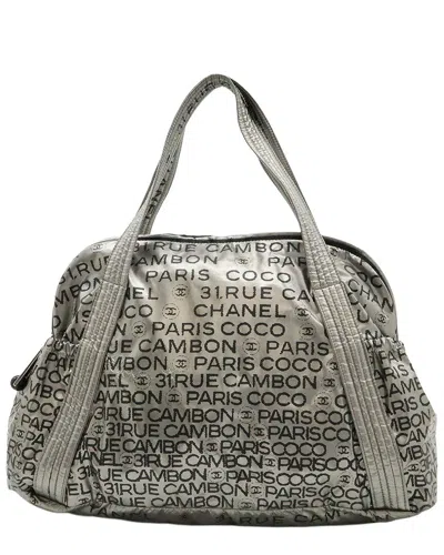 Pre-owned Chanel Silver Nylon Logo Tote (authentic Pre-loved)