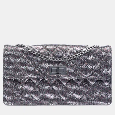 Pre-owned Chanel Silver Quilted Glitter Canvas Reissue 2.55 Flap